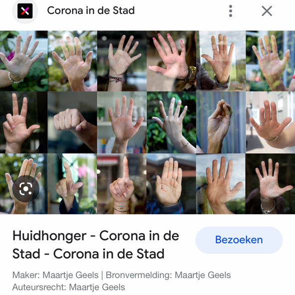 Huidhonger, verzameling handen achter glas tijdens Corona